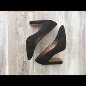 Madewell Hanna block heels, Brunswick green suede